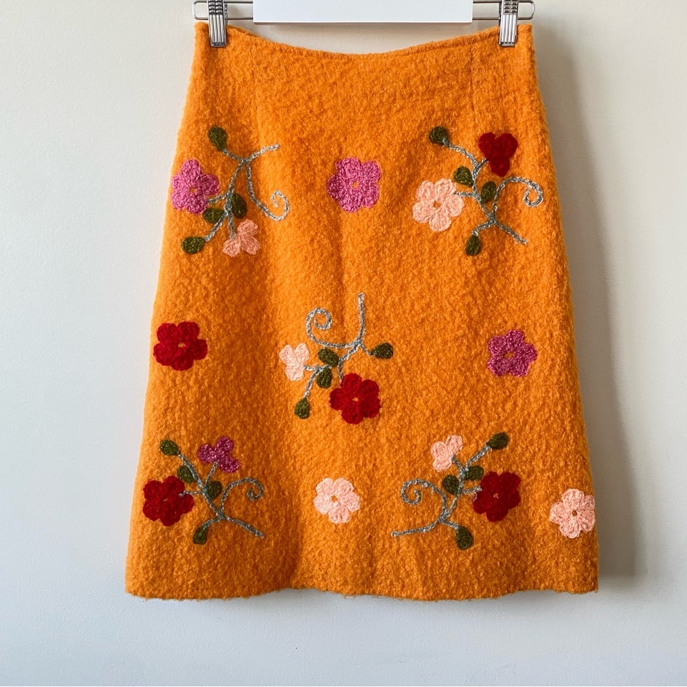 Oilily Mohair Wool Blend Orange Floral A-Line Skirt Size 8
